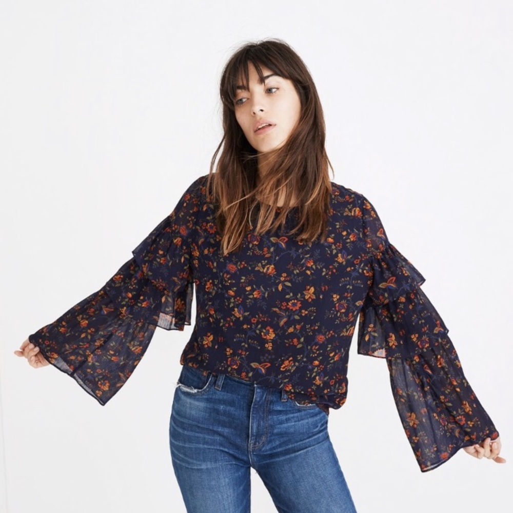 Madewell ruffle sleeve top in climbing vine